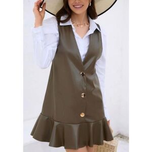 NWT Zara Army Green Faux Leather Jumper Dress, $55 Med D13